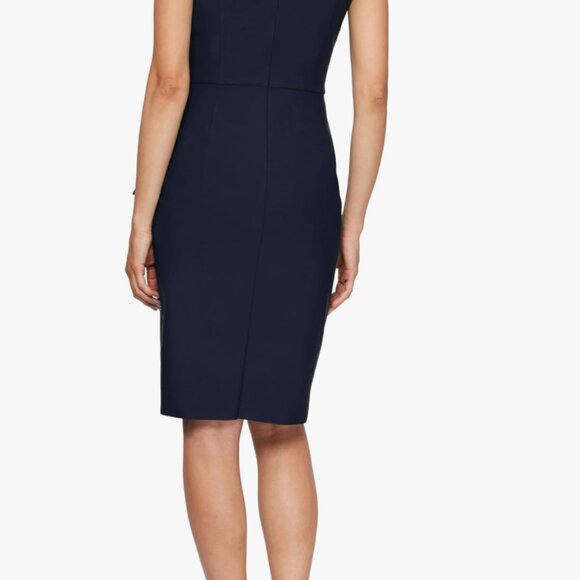 Alex Evenings Women's Slimming Side Ruched Midi Dress W/Cascade, Navy - Size 12 - Picture 4 of 6